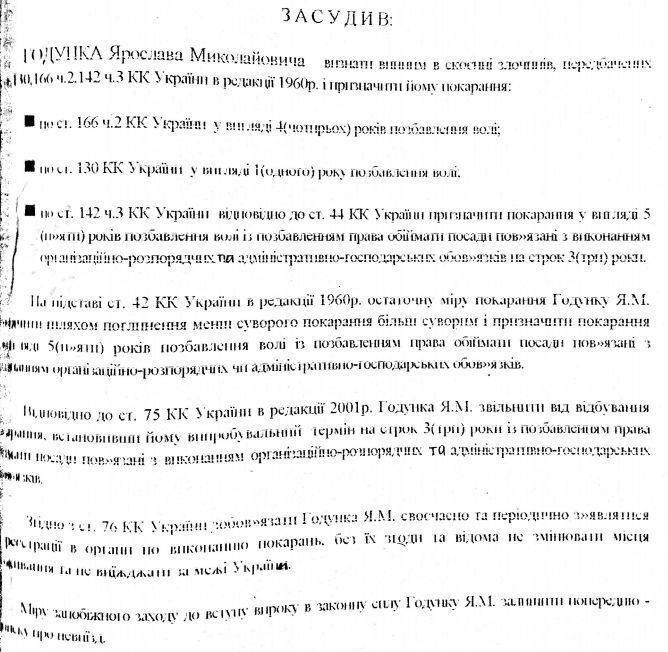 Ярослав Годунок: за что он был осужден, документ dzqidrdixeidzdglv